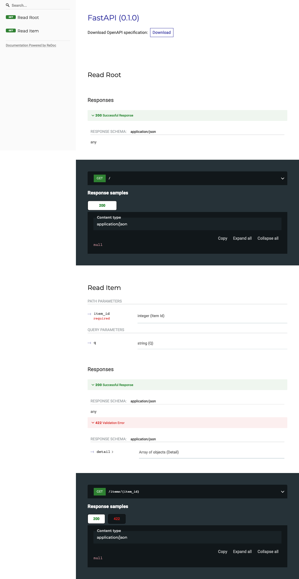 FastAPI ReDoc documentation