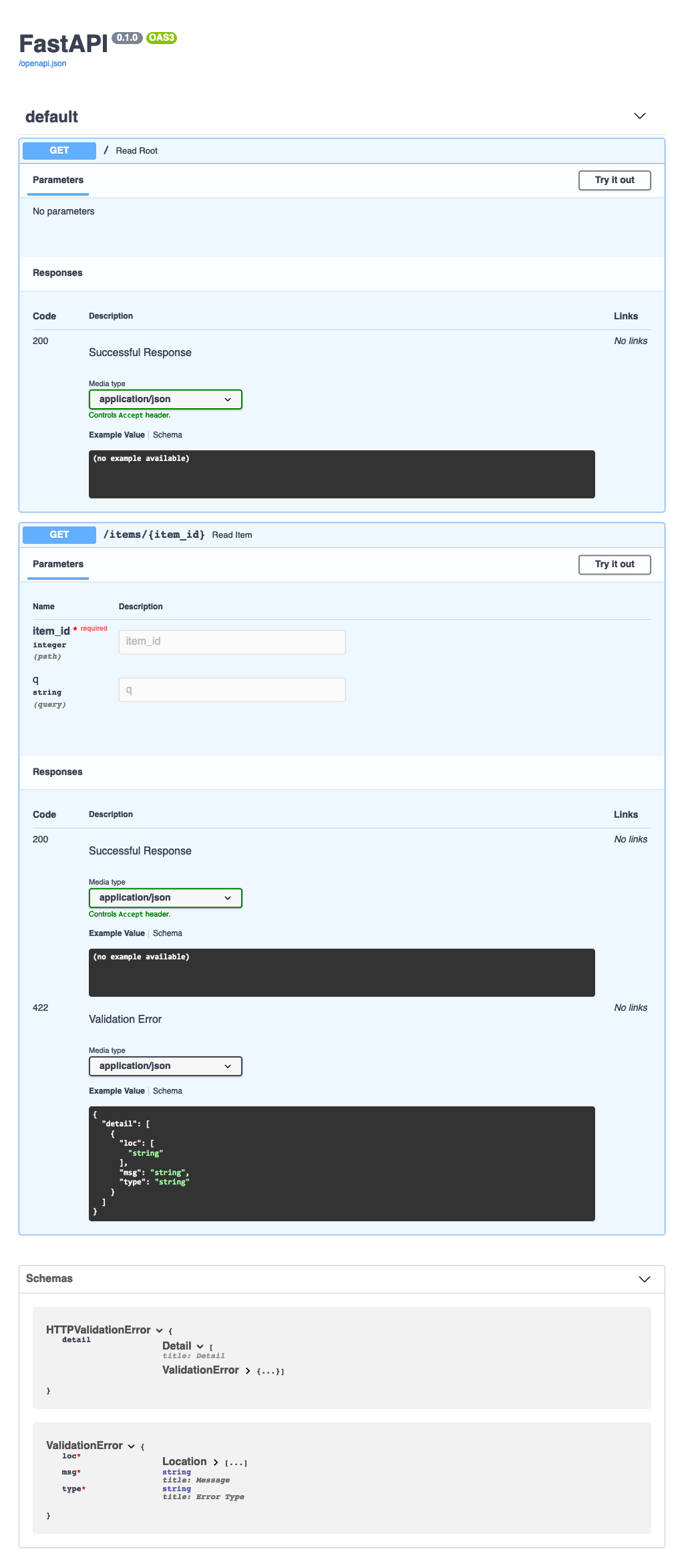 FastAPI swagger docs